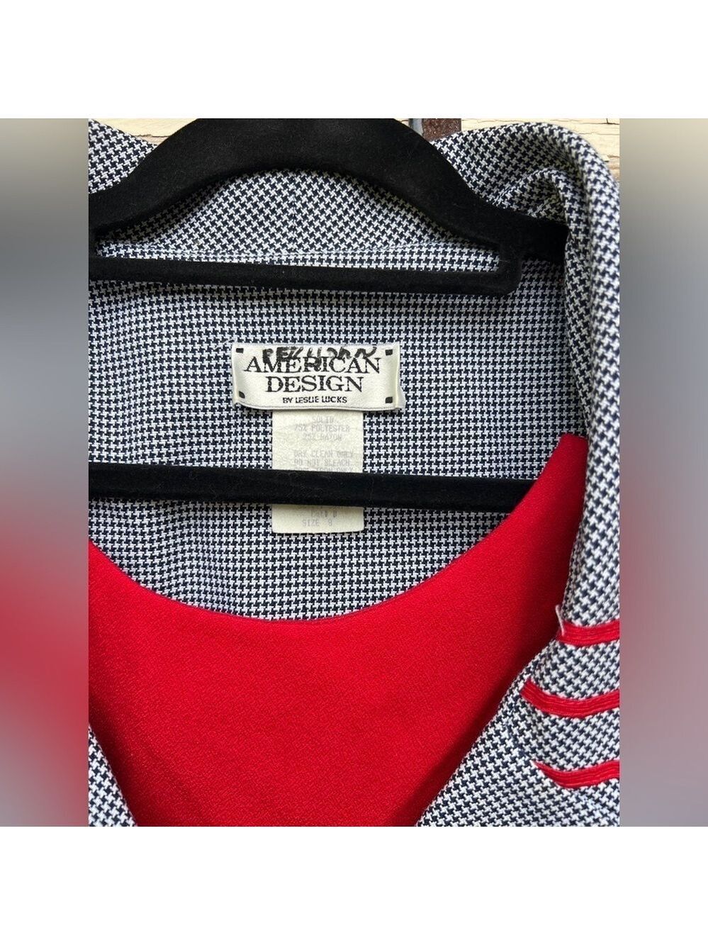 Vintage 80s Leslie Lucks Nautical Houndstooth Career Office Siren Blazer Jacket - Picture 3 of 8